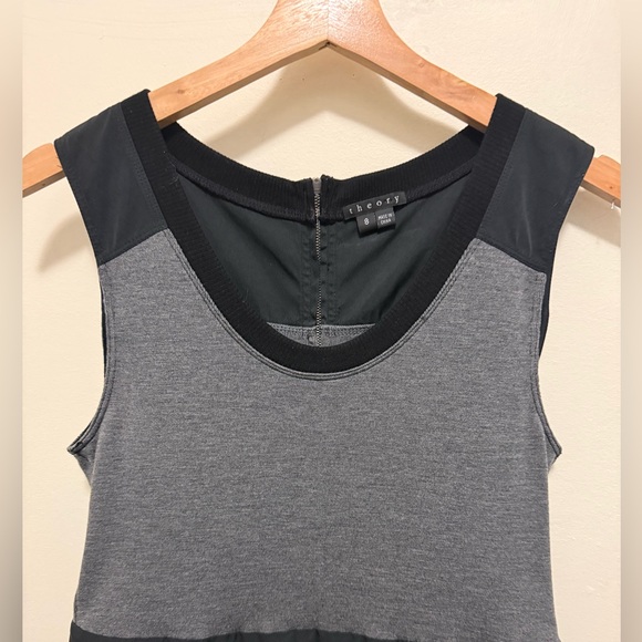 Theory Dristi Black Gray Sleeveless Dress Wool Blend Top Taffeta Bottom Sz 8 - Picture 3 of 8
